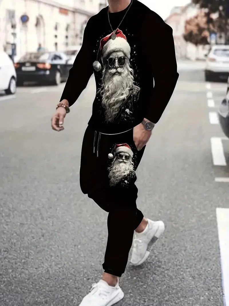 Festive 3D Printed Men's Stylish Sportswear Set with Sweatshirt and Joggers