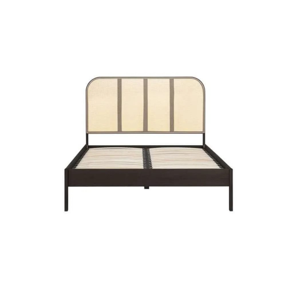 King Size Rattan Bed - Margot Oak Wood Bed Frame - Black