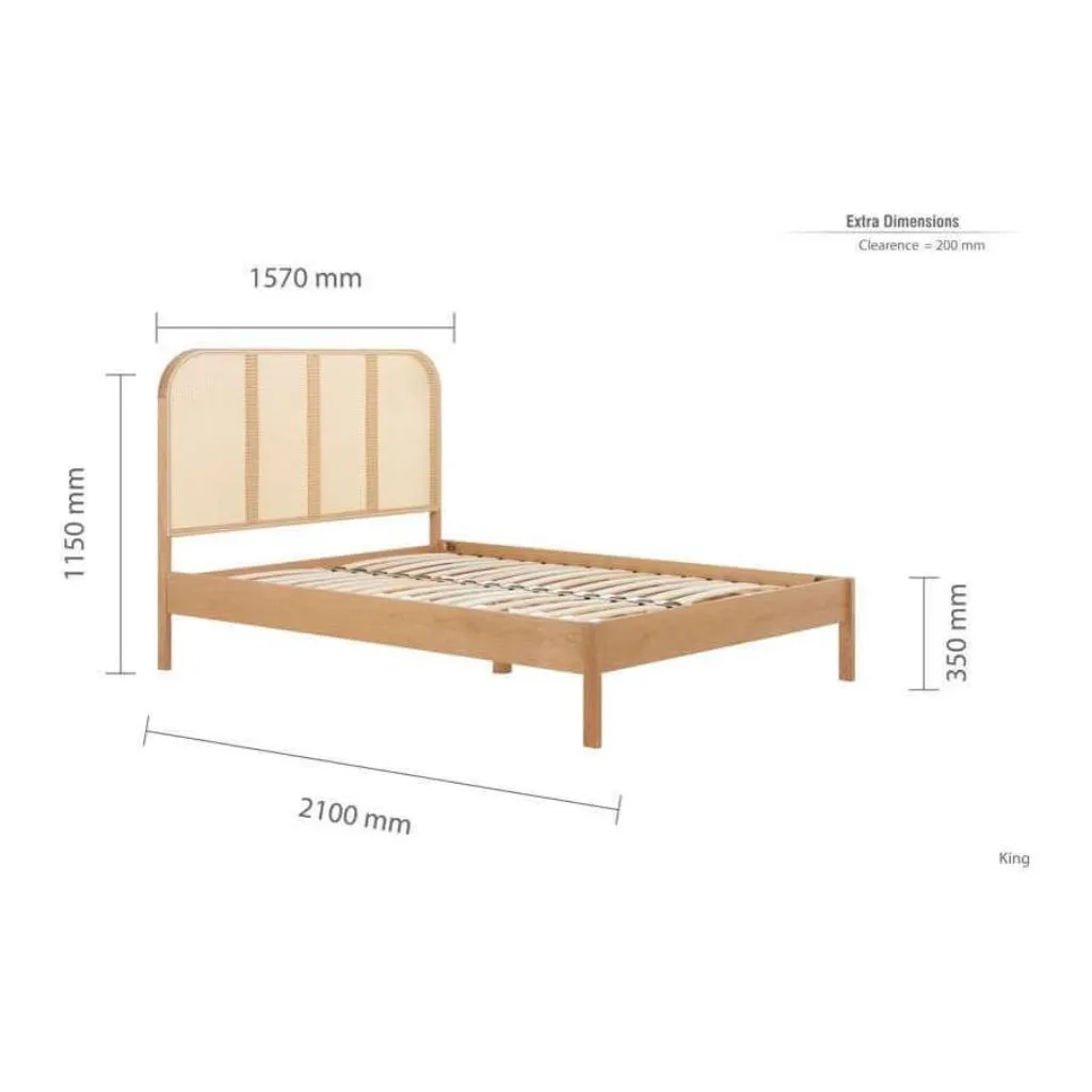 King Size Rattan Bed - Margot Oak Wood Bed Frame