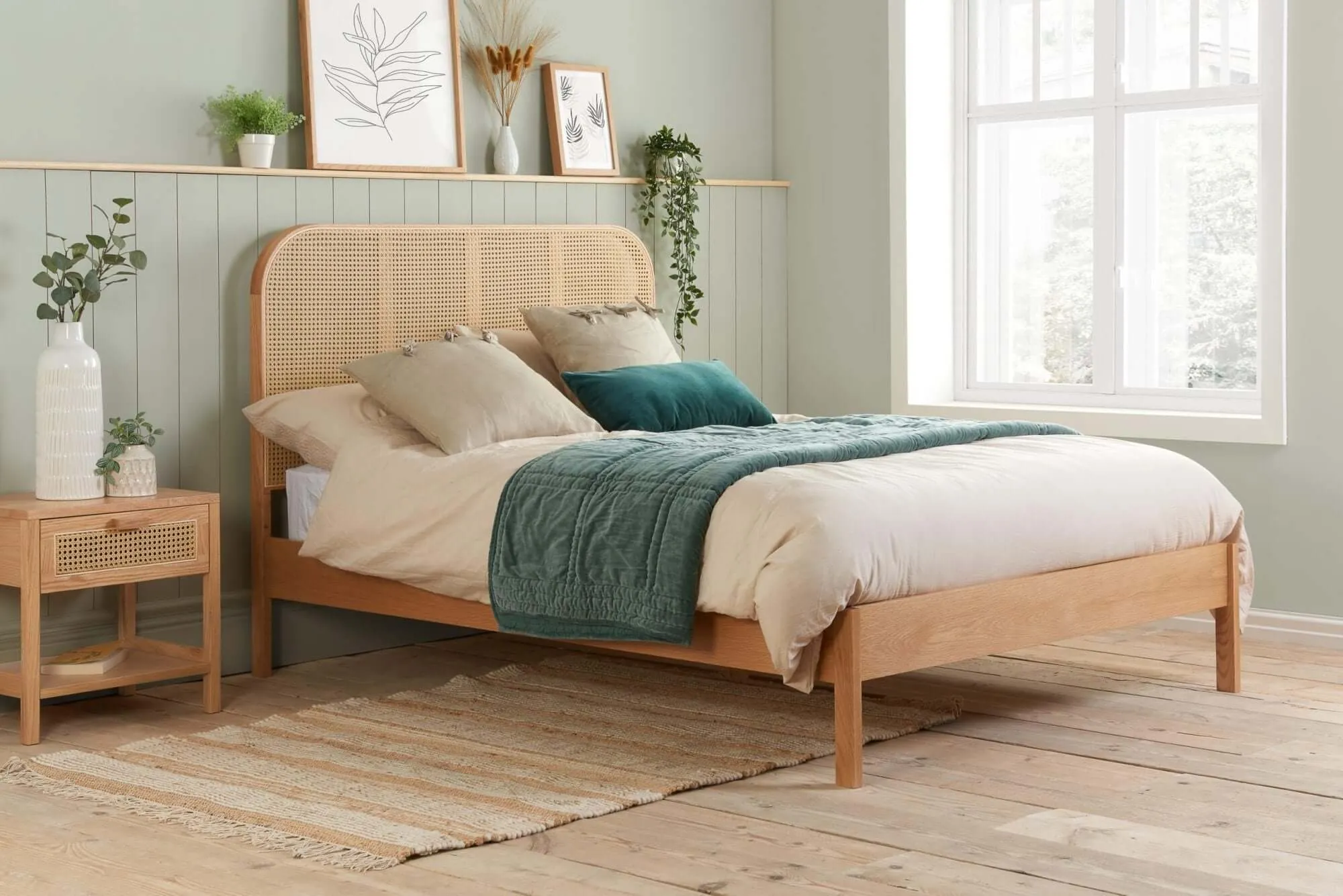 Super King Rattan Bed - Margot Oak Wood Bed Frame